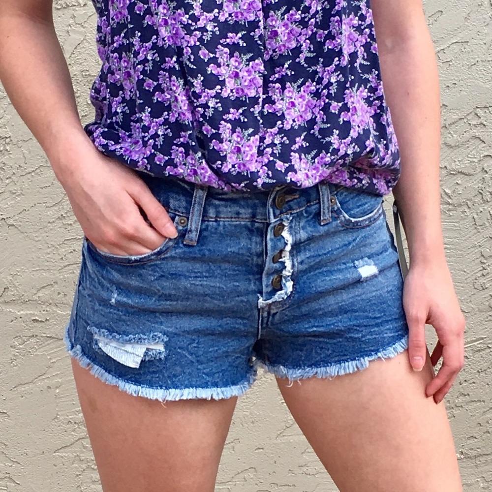 High Waisted Distressed Jean Shorts